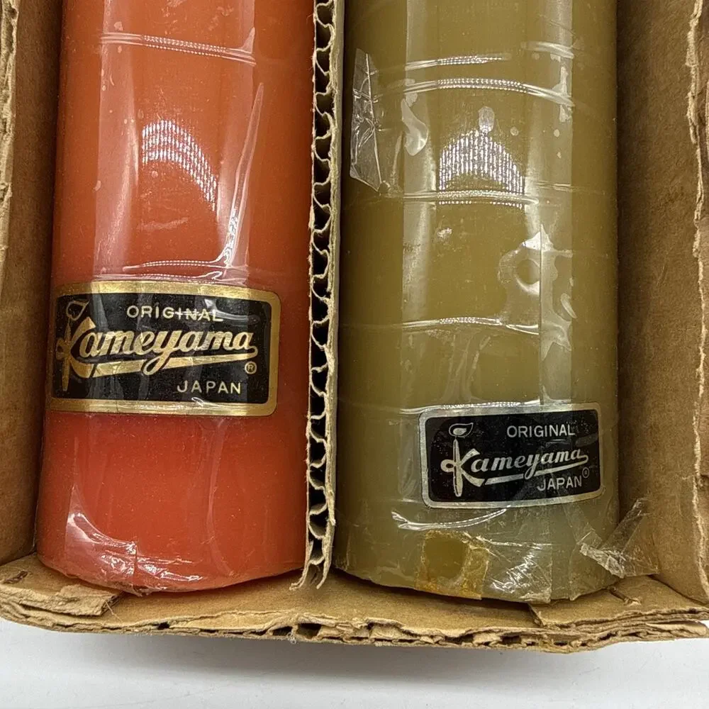 Set Of 2 Vintage 20” Kameyama Japan Large Pillar Candles Orange&Yellow W/Box